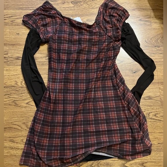 Guess vtg nwt check mesh mini dress mesh sleeve 90s school plaid sheer L - Picture 13 of 16